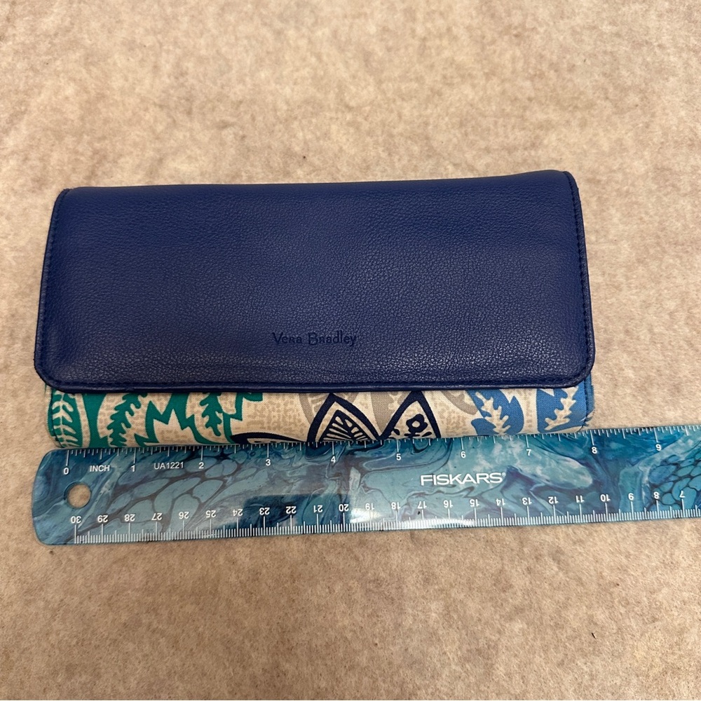 Vera Bradley Blue Leather Floral Fabric Long Accordion Snap Wallet - Picture 14 of 15